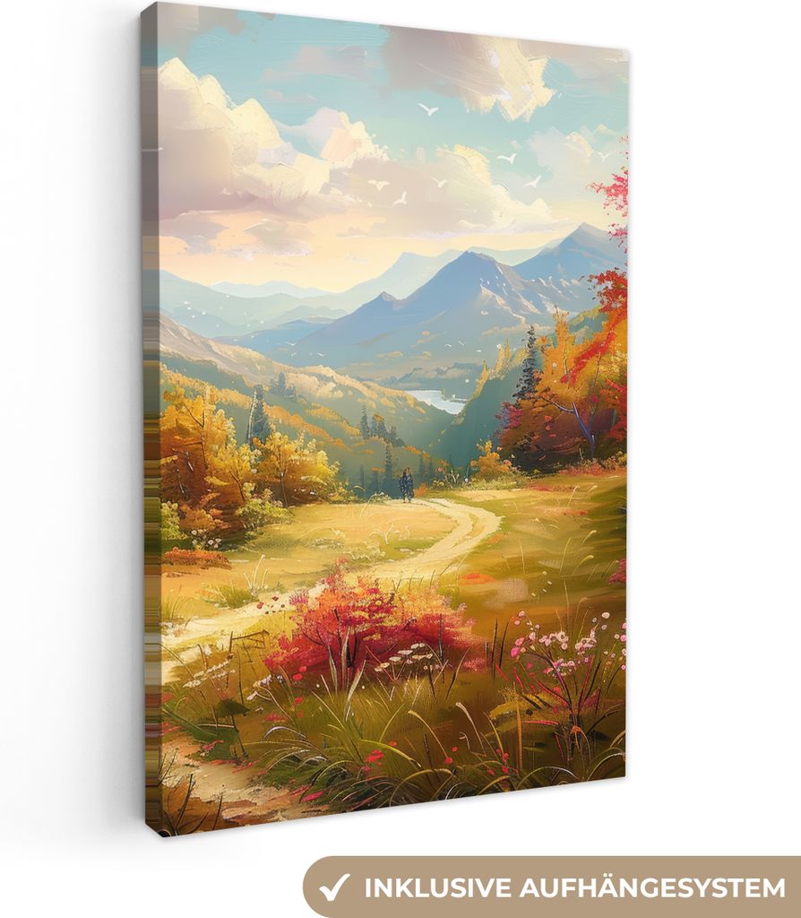 MuchoWow - Leinwandbilder - Landschaft - Illustration - Natur, Wandbild, Wanddeko Bilder Wohnzimmer, 40x60 cm
