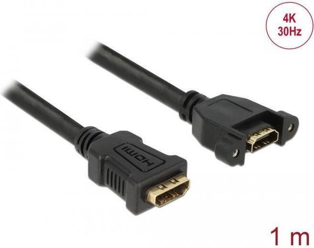 HDMI-A Buchse zu Buchse Einbaukabel 4K 30Hz, 1m, Schraubbefestigung