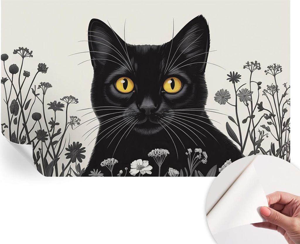 Selbstklebende Wandtapete - Dekorative Tapete für Wohnzimmer - Klebefolie für Wandbilder - Tapetenfolie für Wanddekoration - 416x254 - Katzenblumen