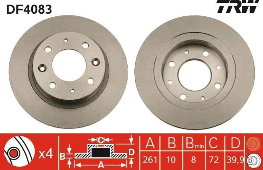 Disque de frein TRW DF4083 OE 0K9AA26251C pour Kia Carens et Clarus