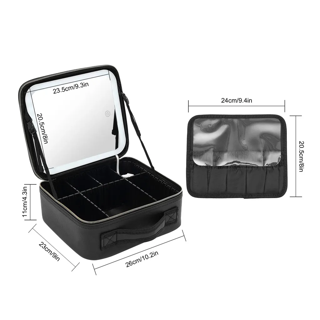 Mallette maquillage noire à compartiments modulables et miroir tactile