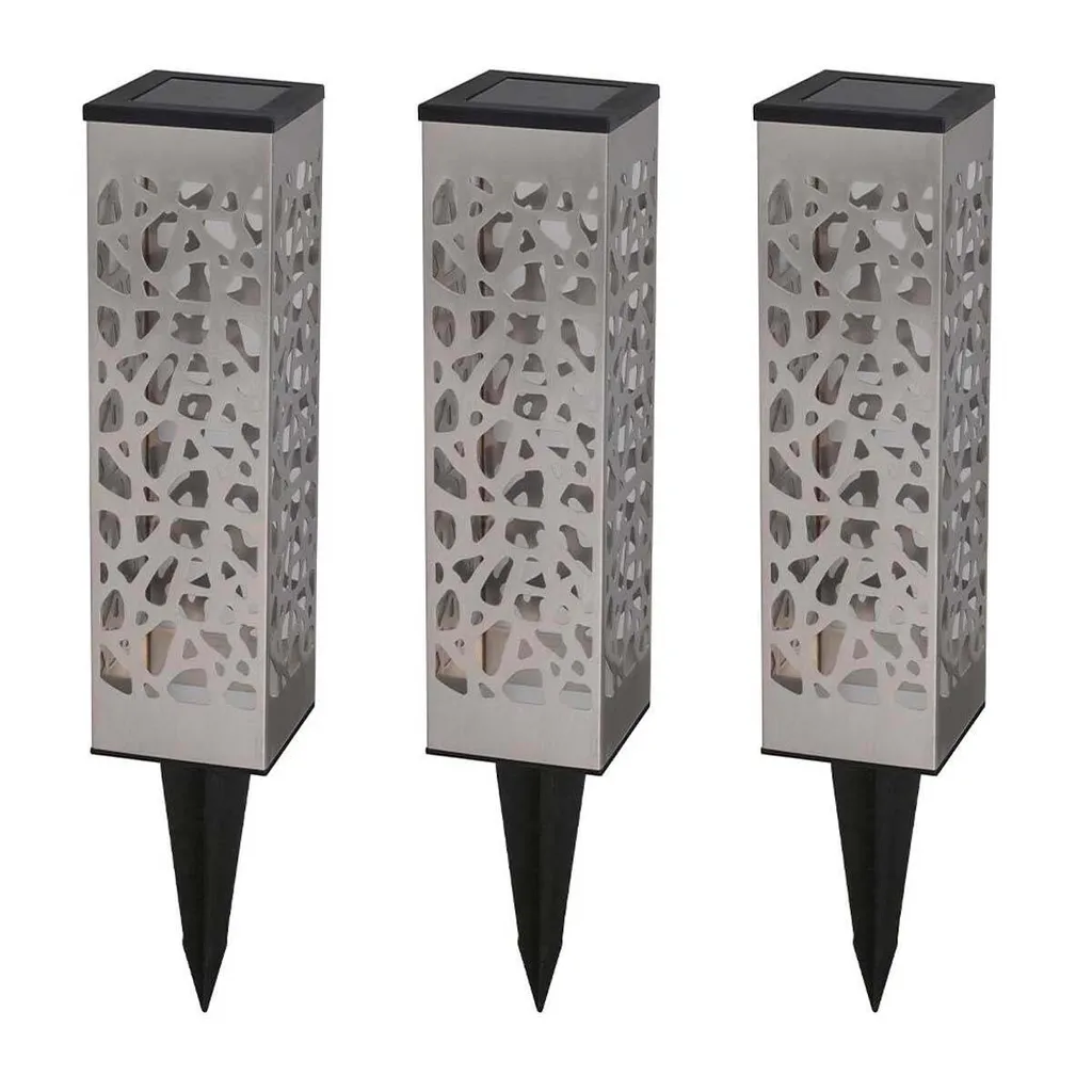 Éclairage solaire d'allée en inox lot de 3 balises LED à poser H31cm