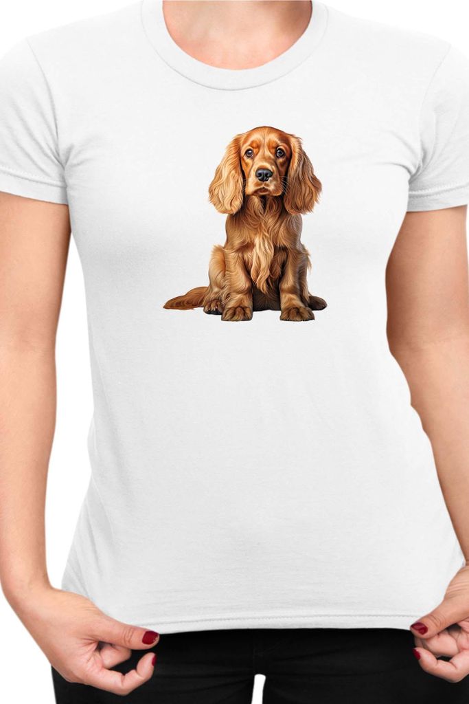 Damen T-Shirt Dogs Breeds Cocker Spaniel Dog Breed 006, Lady L / Weiß