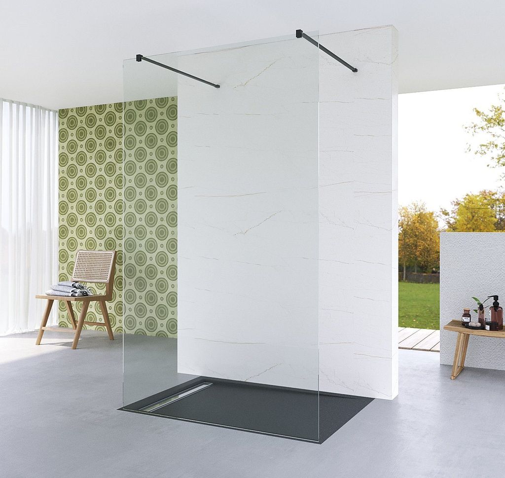 AQUALAVOS Walk in Duschabtrennung Duschwand Glas Duschtrennwand schwarz matt 100x200cm Nano Echtglas