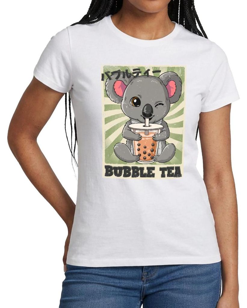 Spreadshirt Bubble Tea Koala Japanisch Retro Flair Frauen T-Shirt, XL, Weiß