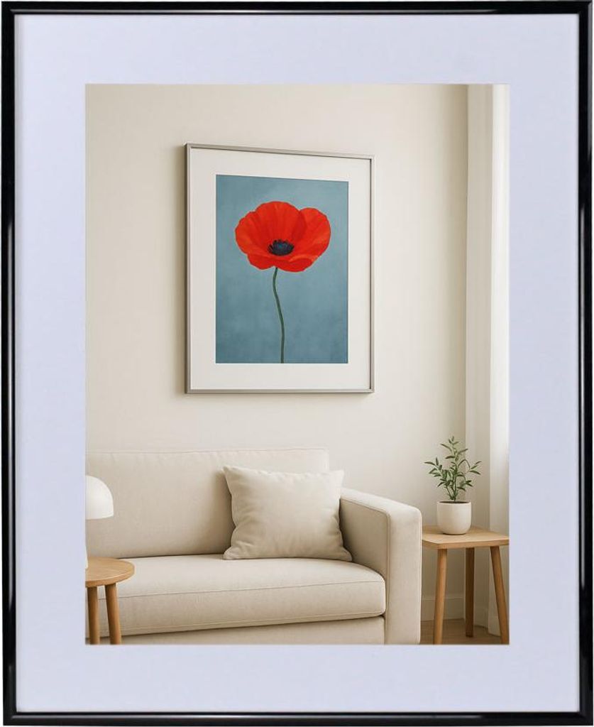 New Lifestyle Kunststoff Bilderrahmen mit Passepartout & Klarglas Collage Wanddeko Poster - Farbe: Schwarz | Format: 40x50