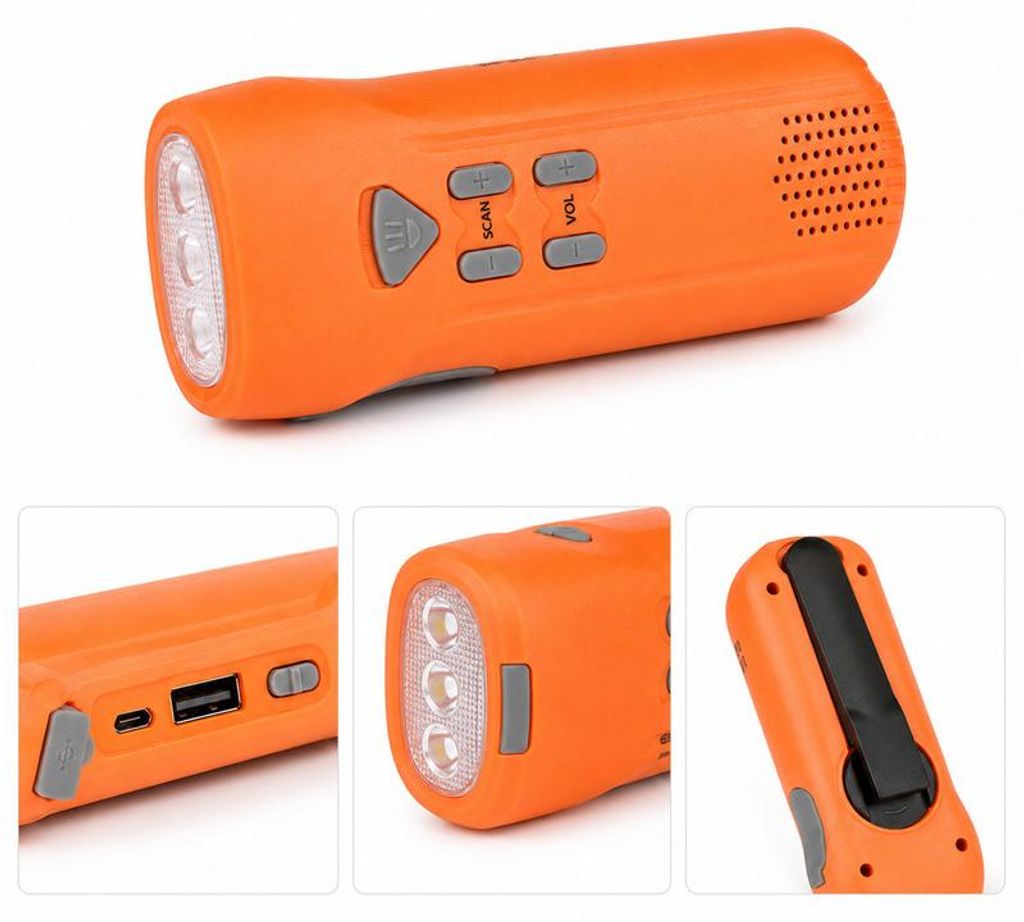 Outdoor Notfall Kurbelradio mit LED Taschenlampe & Alarm, Handkurbel Radio für Stromausfall, Camping, Wandern und Notfall Situationen