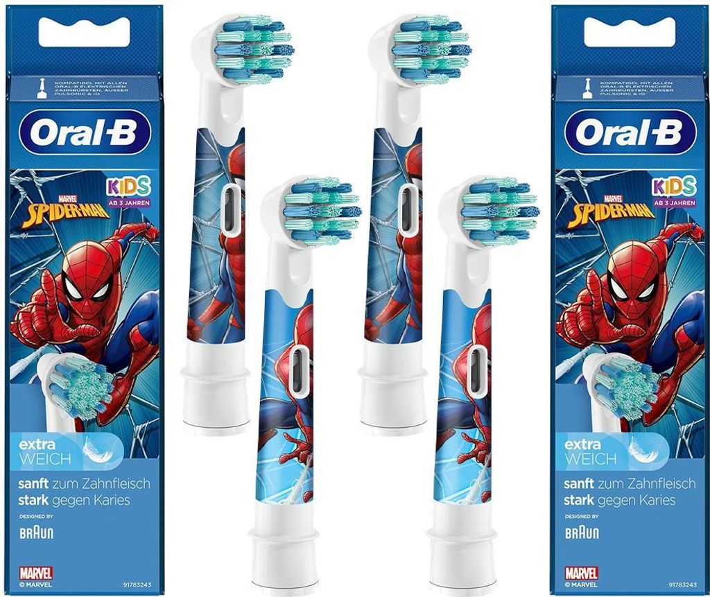 Oral-B EB10s Spiderman Aufsteckbürsten für elektrische Zahnbürsten, 4 Stück