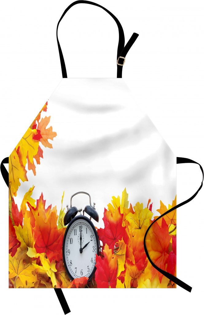 ABAKUHAUS Uhr Kochschürze, Herbstliche Blätter und EIN Wecker-Herbstsaison-Thema-romantischer Digital-Druck, Farbfest Höhenverstellbar Waschbar ...