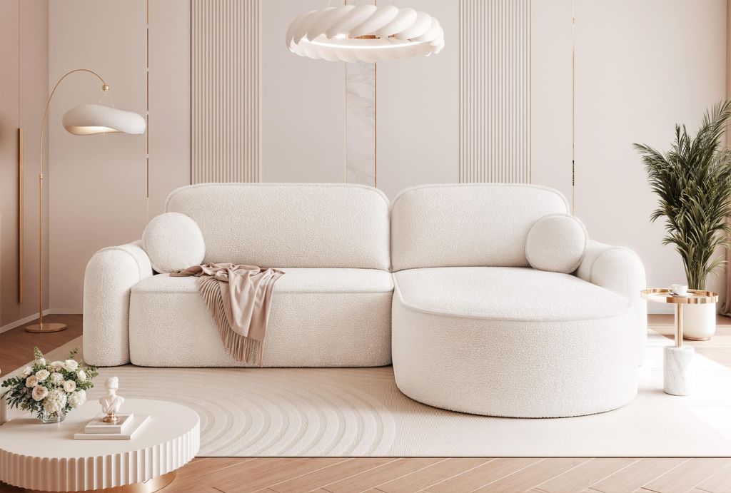 Idohome Polsterecke SIGMA mit Schlaffunktion & Bettkasten – moderne Sofa und vielseitige Eckcouch, in Farbe Weiß Quelle 01 , ideal für Wohnzimmer