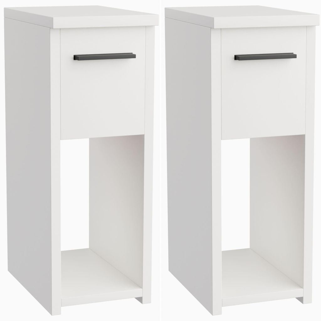 Nachttisch Beistelltisch 2er Set schmal weiß - 20x30,5x55 cm mit Schublade Ablage