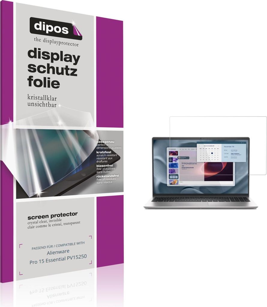 2x Schutzfolie für Alienware Pro 15 Essential PV15250 klar Displayschutzfolie Folie Display Schutz dipos
