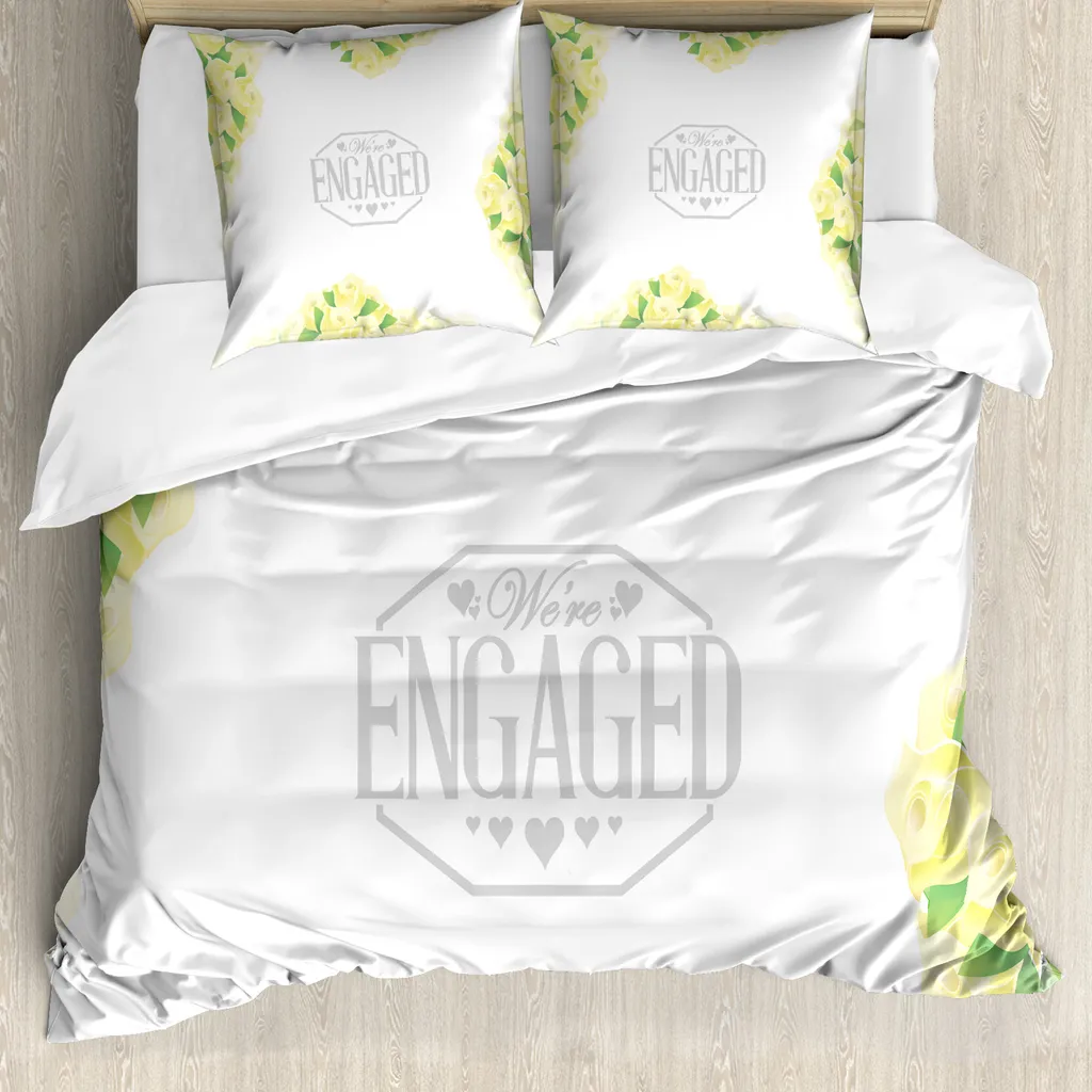 ABAKUHAUS Festeggiamenti di fidanzamento Copripiumino, rose e foglie, antiacaro, adatto a chi soffre di allergie, con federe, 155 cm x 220 cm - 80 x 80 cm, giallo e verde