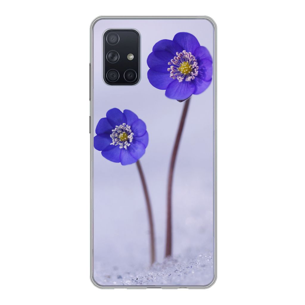 MuchoWow Handyhülle Schutzhülle Hülle für Samsung Galaxy A51 Blumen - Schnee - Lila Silikon Softcase Handy Hülle - Schutzabdeckung