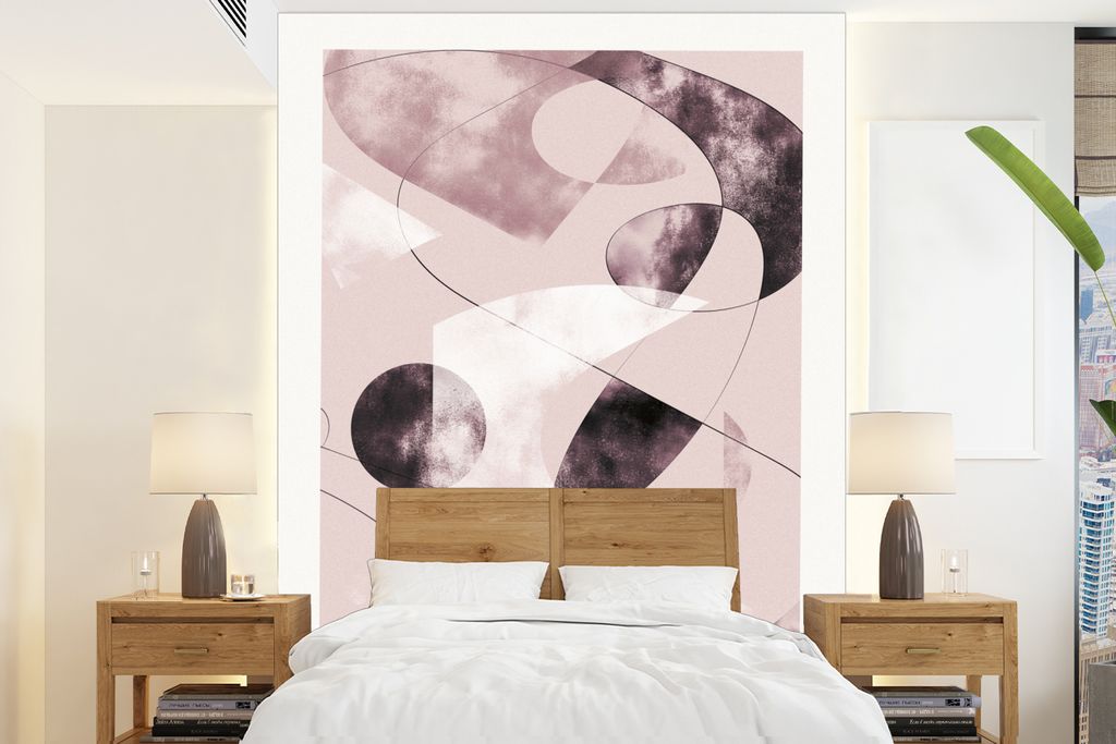 MuchoWow Fototapete für Wohnzimmer oder Schlafzimmer Wandtapete Vinyl Motivtapete Formen - Pastell - Abstrakt - Schwarz - 205x280 cm - Wandbild