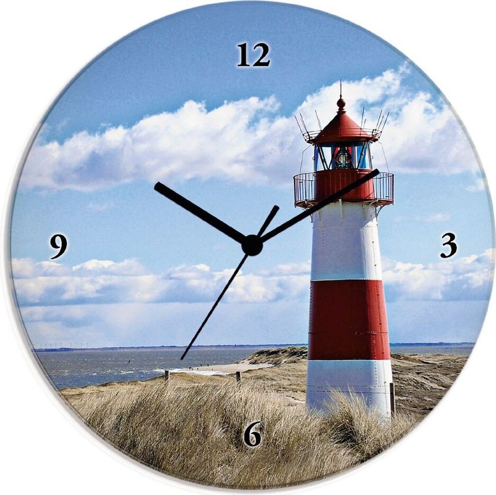 ARTland Glas Wanduhr Funkuhr - schwarzer Zeiger Leuchtturm Sylt Größe: 30x30 cm