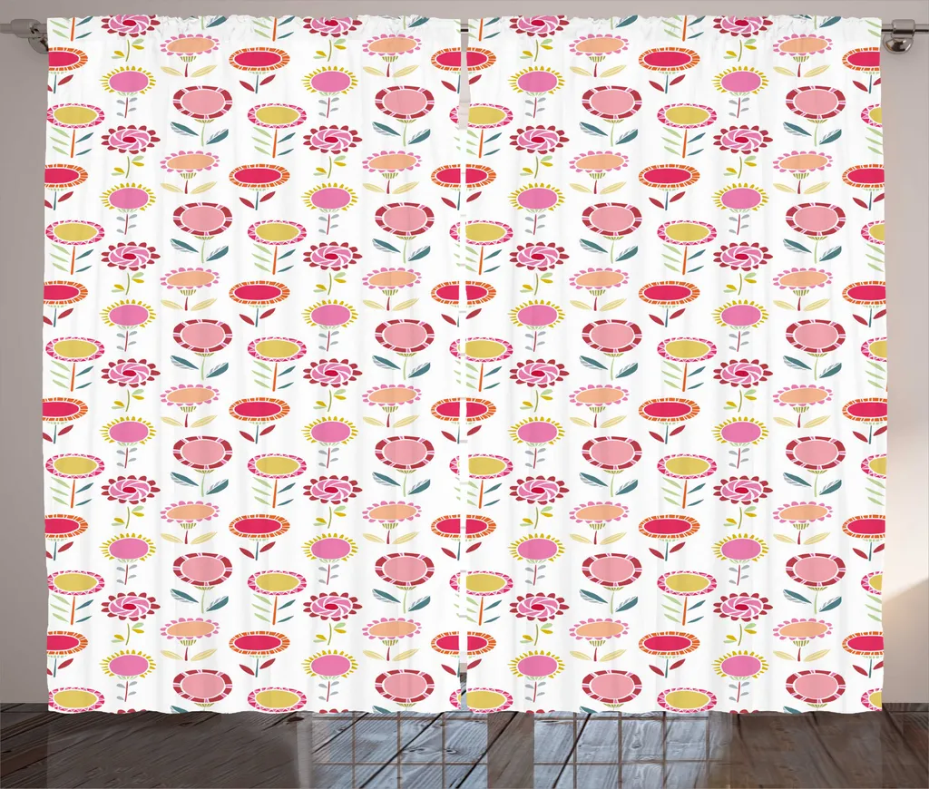 Tenda Multicolore ABAKUHAUS 280x245 cm | Fiori Doodle Rustici