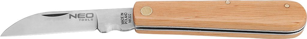NEO TOOLS Montagemesser, Holzschalen, klappbarer Körper, Klingenlänge 80 mm, Klinge aus rostfreiem Stahl, Abisolierklinge, Griff mit Holzschalen,...