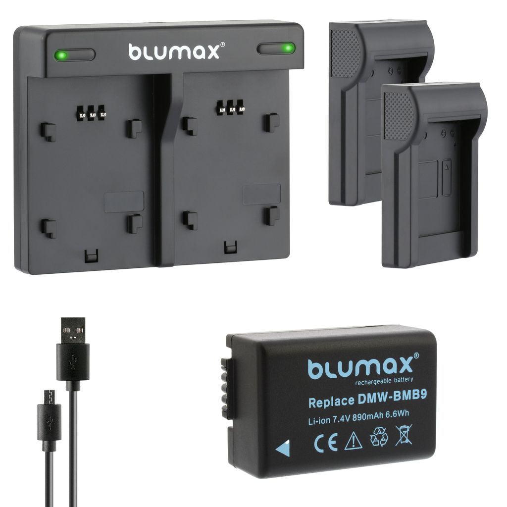 1x Akku + Lader für Panasonic DMW-BMB9 Lumix DMC-FZ150, DC-FZ82 890 mAh