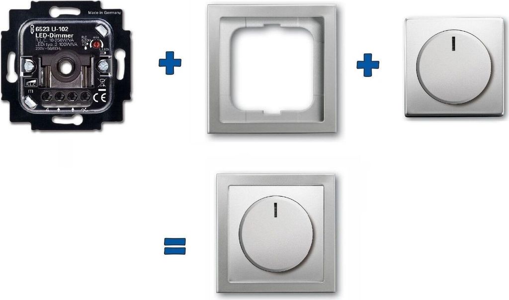 BUSCH-JÄGER-Set, LED-Drehdimmer in PUR Edelstahl - 866K 6523 U-102 (6523U)