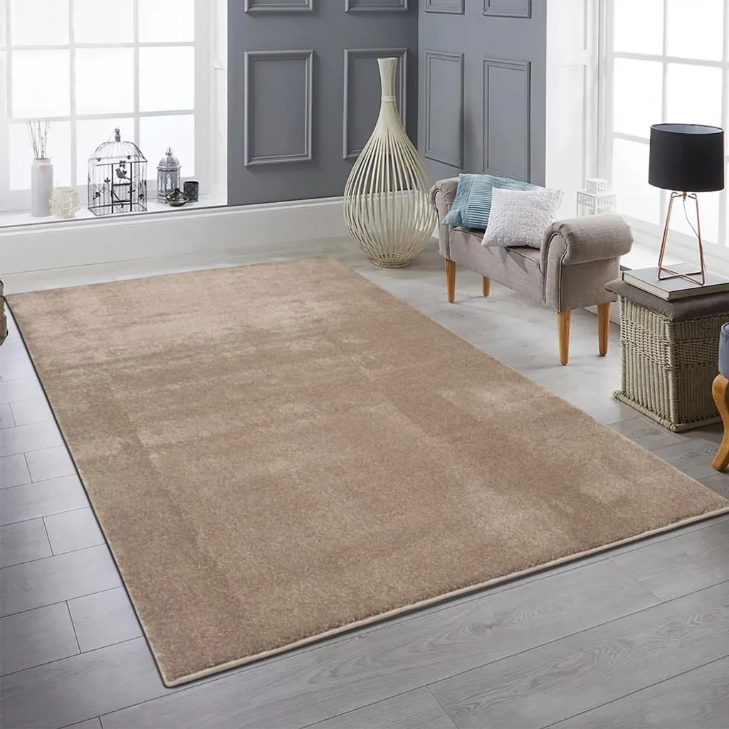 Tapis Taupe Doux 120 cm Rond - Texture Chaude Haute Densité Moderne