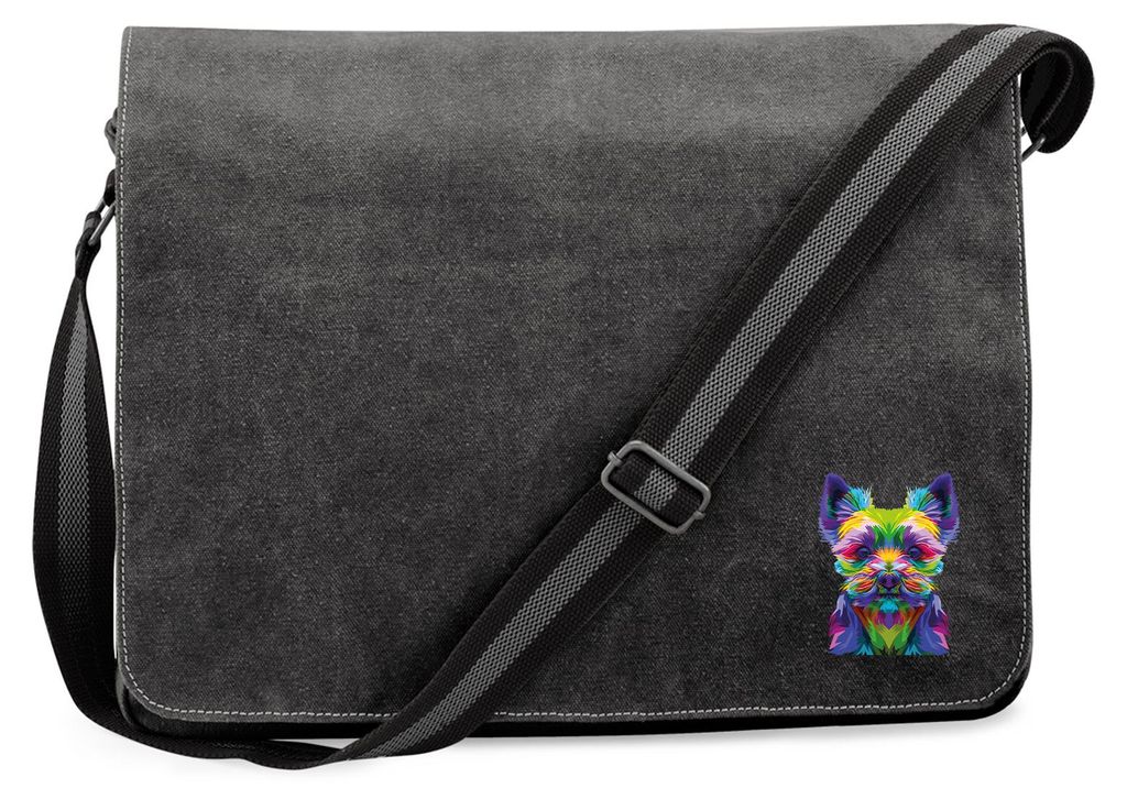 Huuraa Umhängetasche Yorkshire Terrier Colorful 14 Liter Black Canvas Laptoptasche Geschenkidee