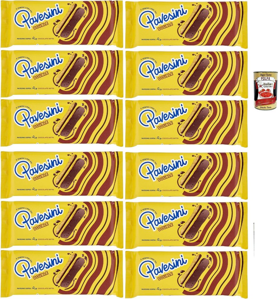 Pavesi Pavesini Double, Snack Croccante con Cioccolato Fondente, Knuspriger Snack mit dunkler Schokolade, leichter Snack, 12x 60g + Italian Gourmet...