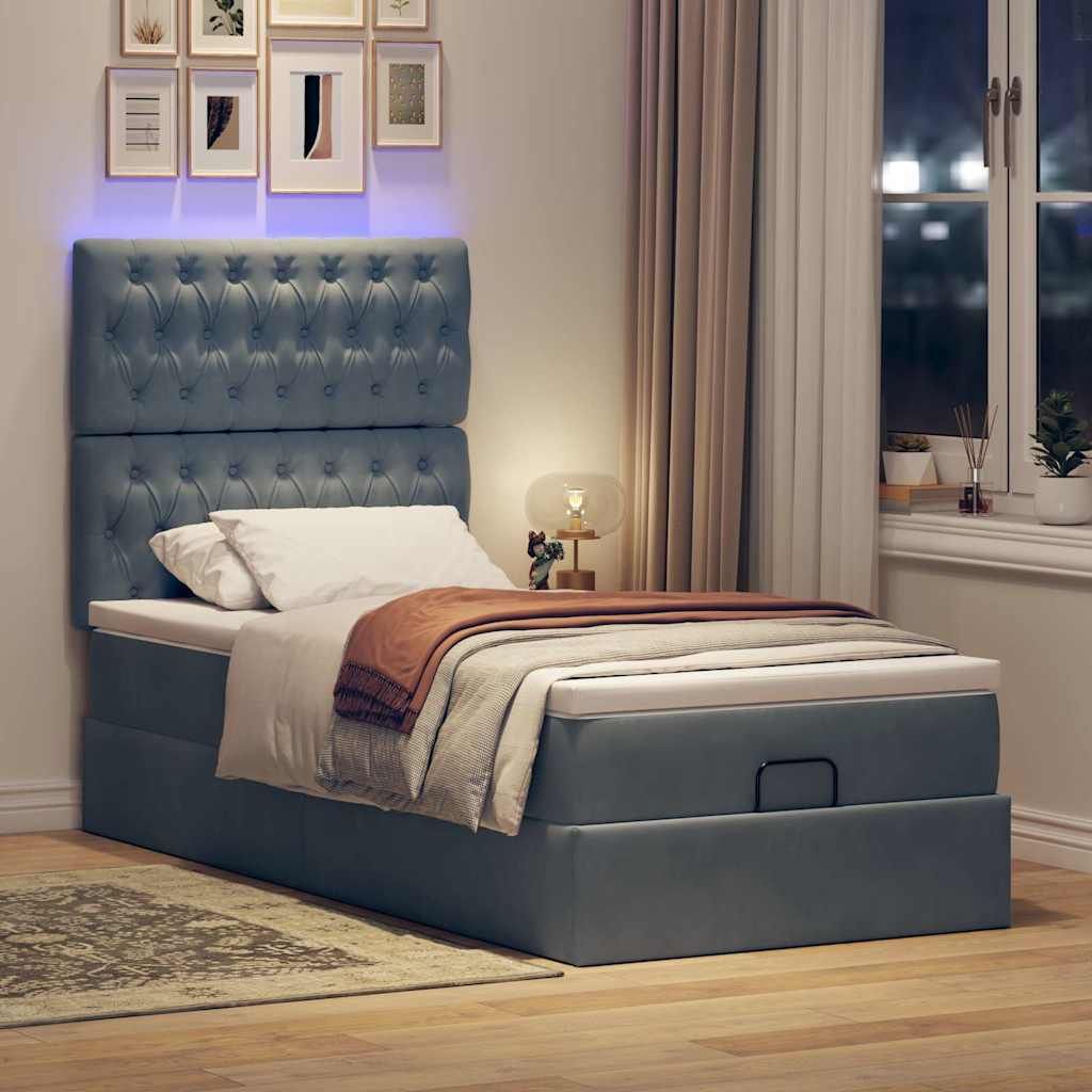 Design Ottoman-Bett mit Matratzen Dunkelgrau 90x200 cm Samt, Klassische Betten 2024 Neu
