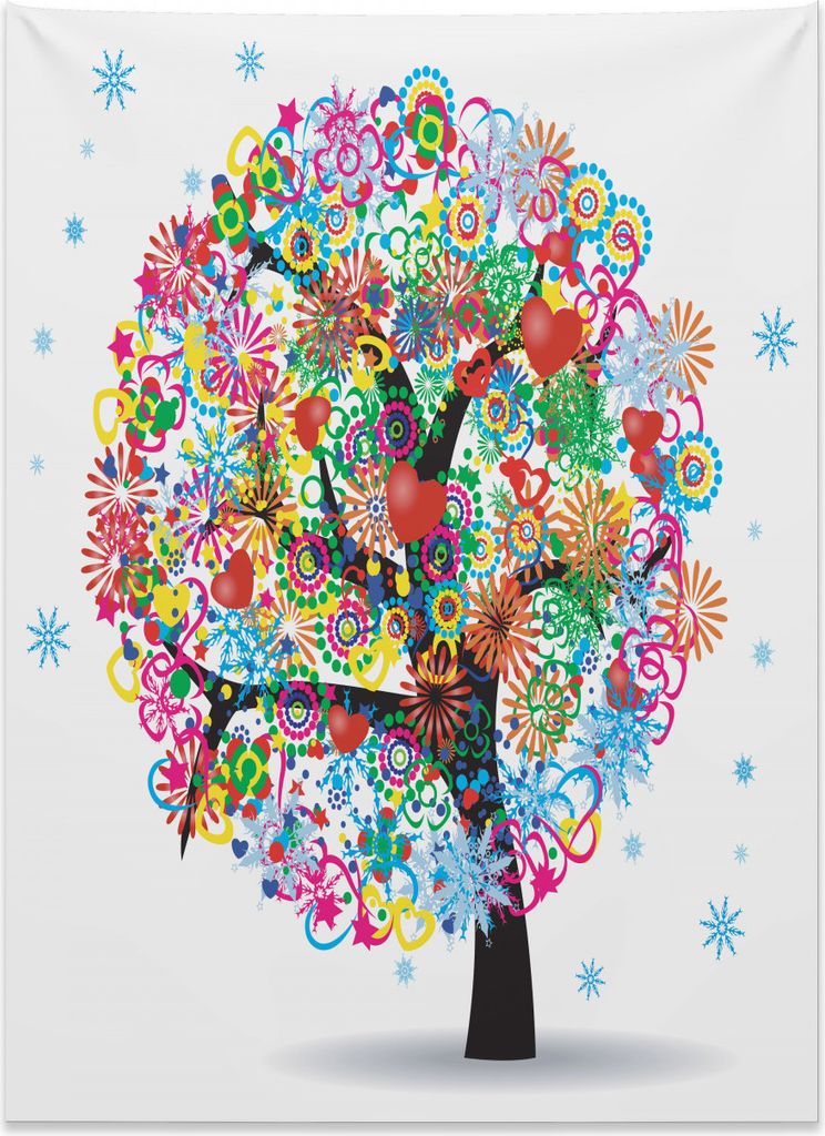 Abakuhaus Baum Wandteppich, Blühende Blumen Herz aus Weiches Mikrofaser Stoff Kein Verblassen Klare Farben Waschbar, 110 x 150 cm, Mehrfarbig