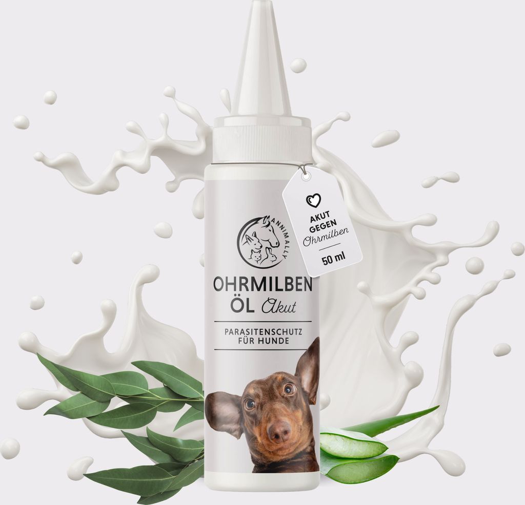 Ohrmilbenöl Akut für Hunde 50 ml - Soforthilfe bei Ohrmilben Hund - Milben Hund