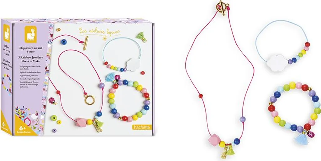 Coffret Bijoux Perles Arc-en-Ciel Janod - Bois Naturel et 6 Couleurs
