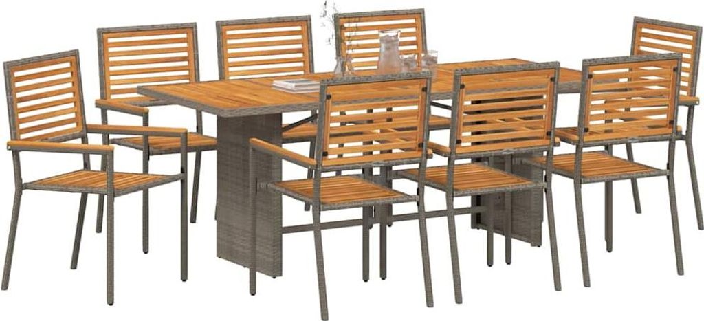 Möbel Garten Essgruppe 9er Set,multifunktional& Moderne - Grau und Braun Poly-Rattan - Stühle für Garten, Balkon CLORIS1248543