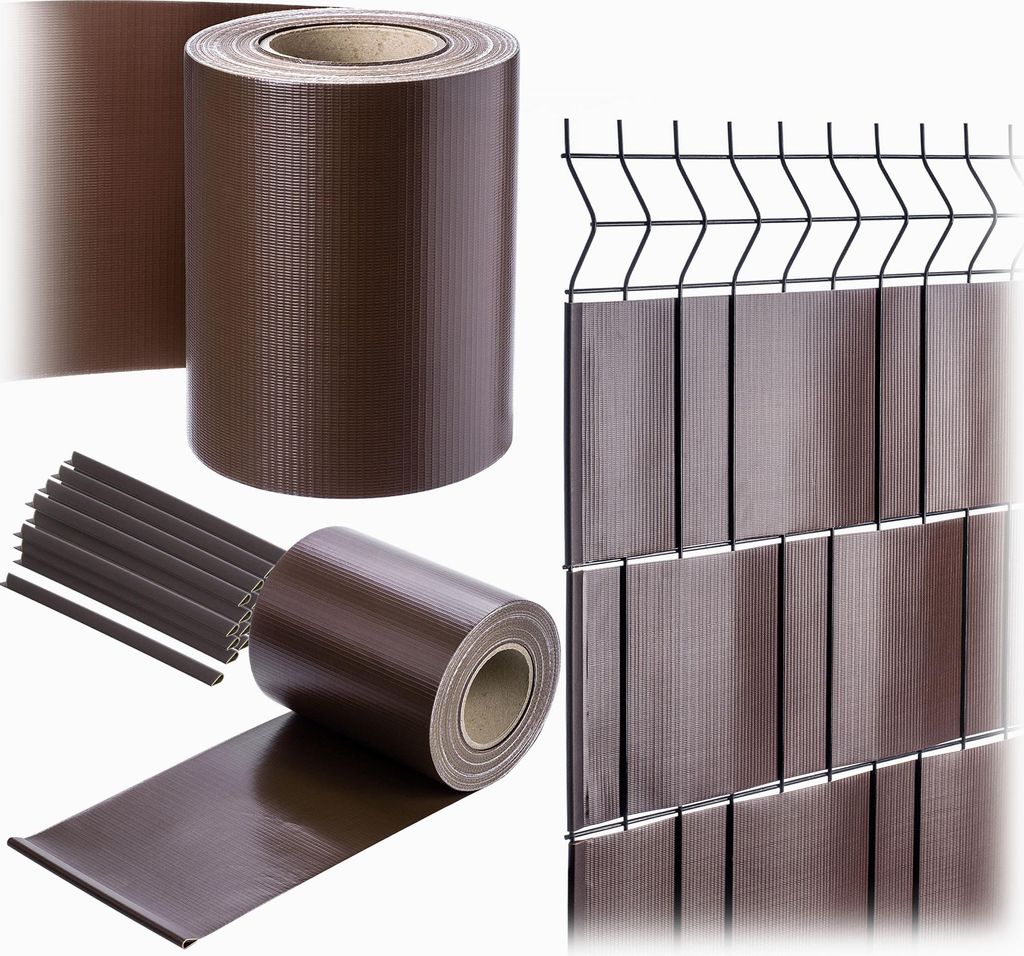 KADAX PVC Sichtschutzstreifen 35 m x 19 cm, Braun für Doppelstabmatten Zaun, Sichtschutz mit 20 Befestigungsclips, Windschutz, Zaunfolie für Stab...