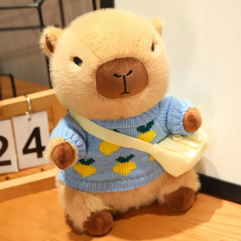 Peluche Capybara Pullover avec son petit sac à dos marron - 25 cm - 12