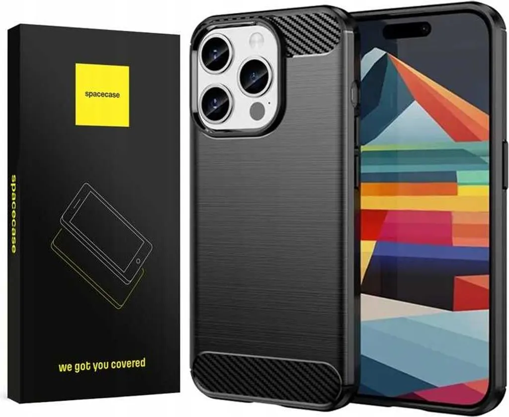 Coque SPACECASE Carbon pour iPhone 15 Pro noir - Protection Fibre Carbone