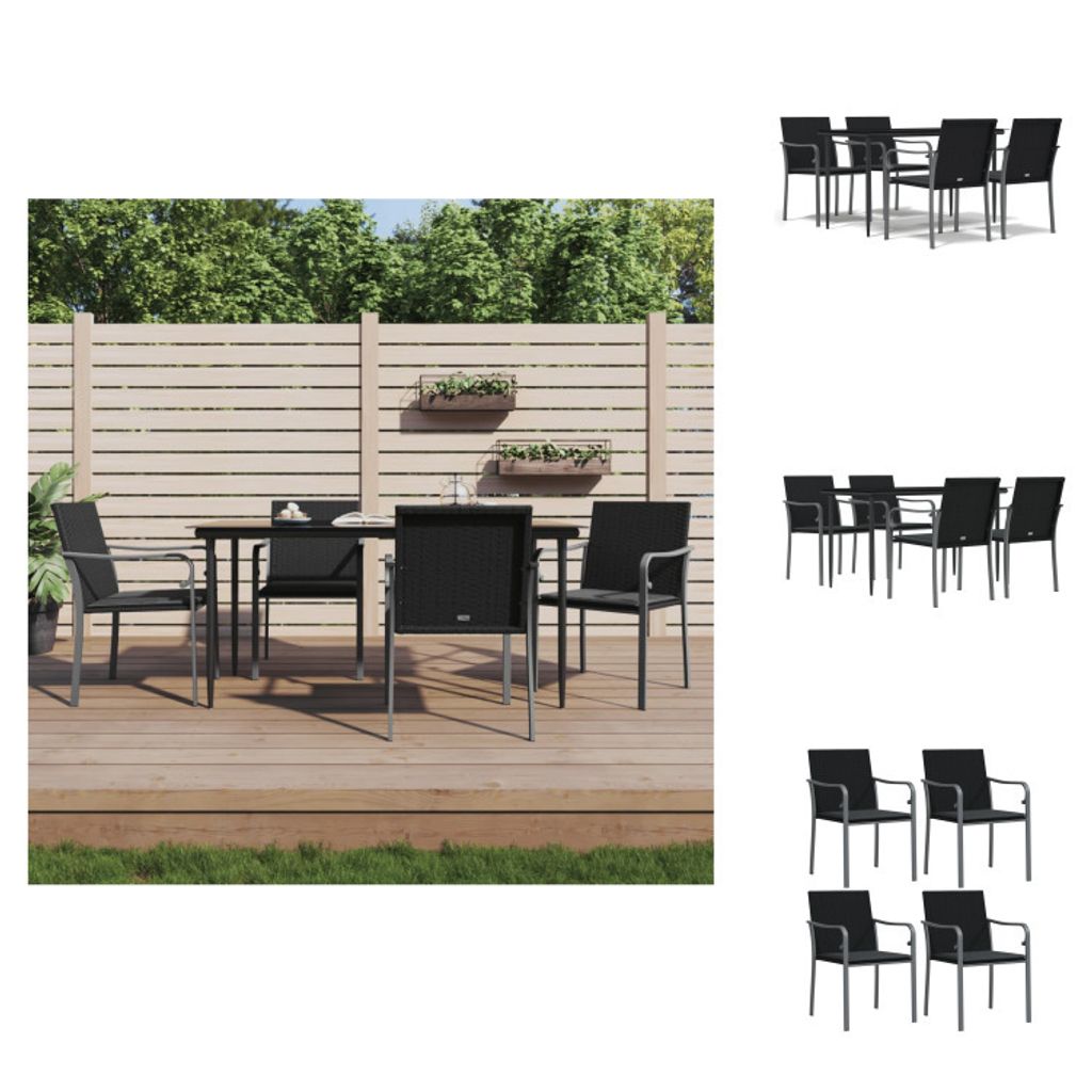 vidaXL 5-tlg. Garten-Essgruppe mit Kissen Poly Rattan und Stahl - Gartenmöbel-Sets