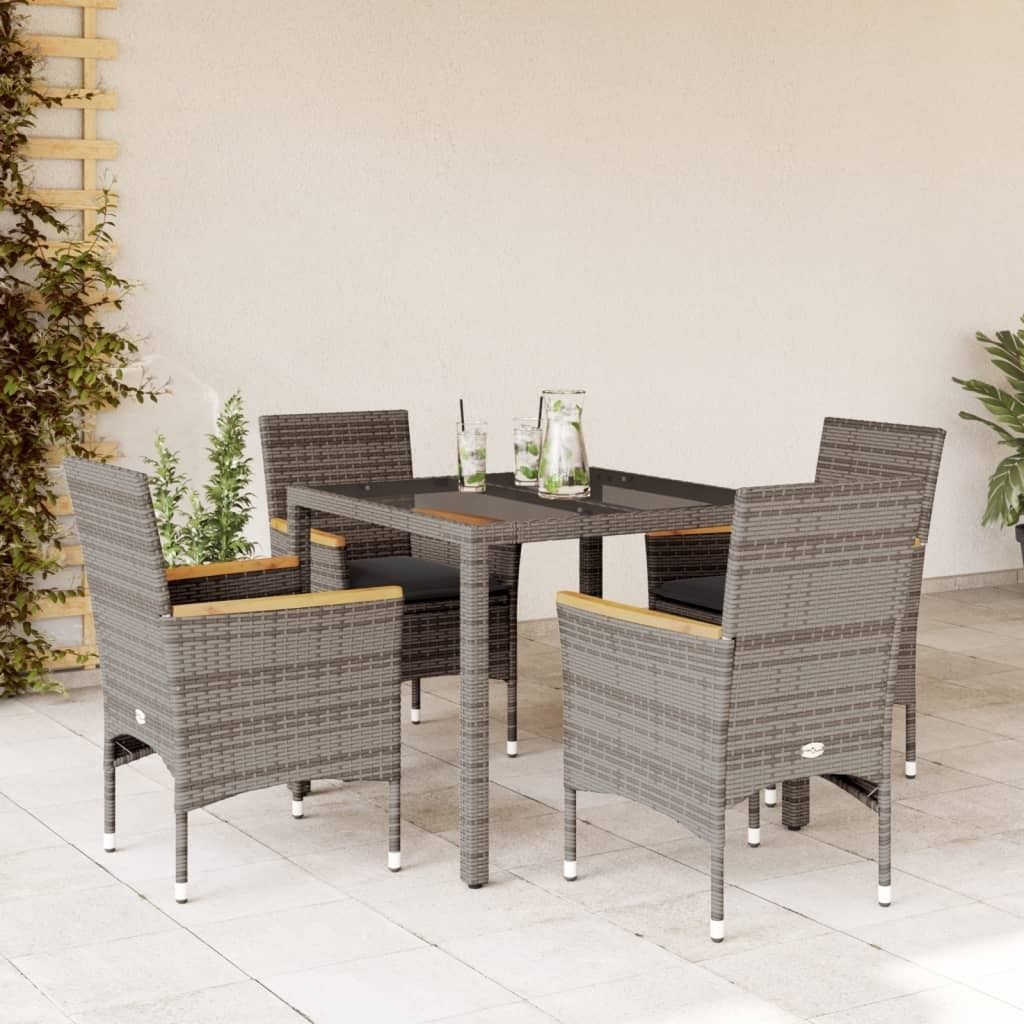 Maison Exclusive - 5-tlg. Garten-Essgruppe mit Kissen Grau Poly Rattan und Glas