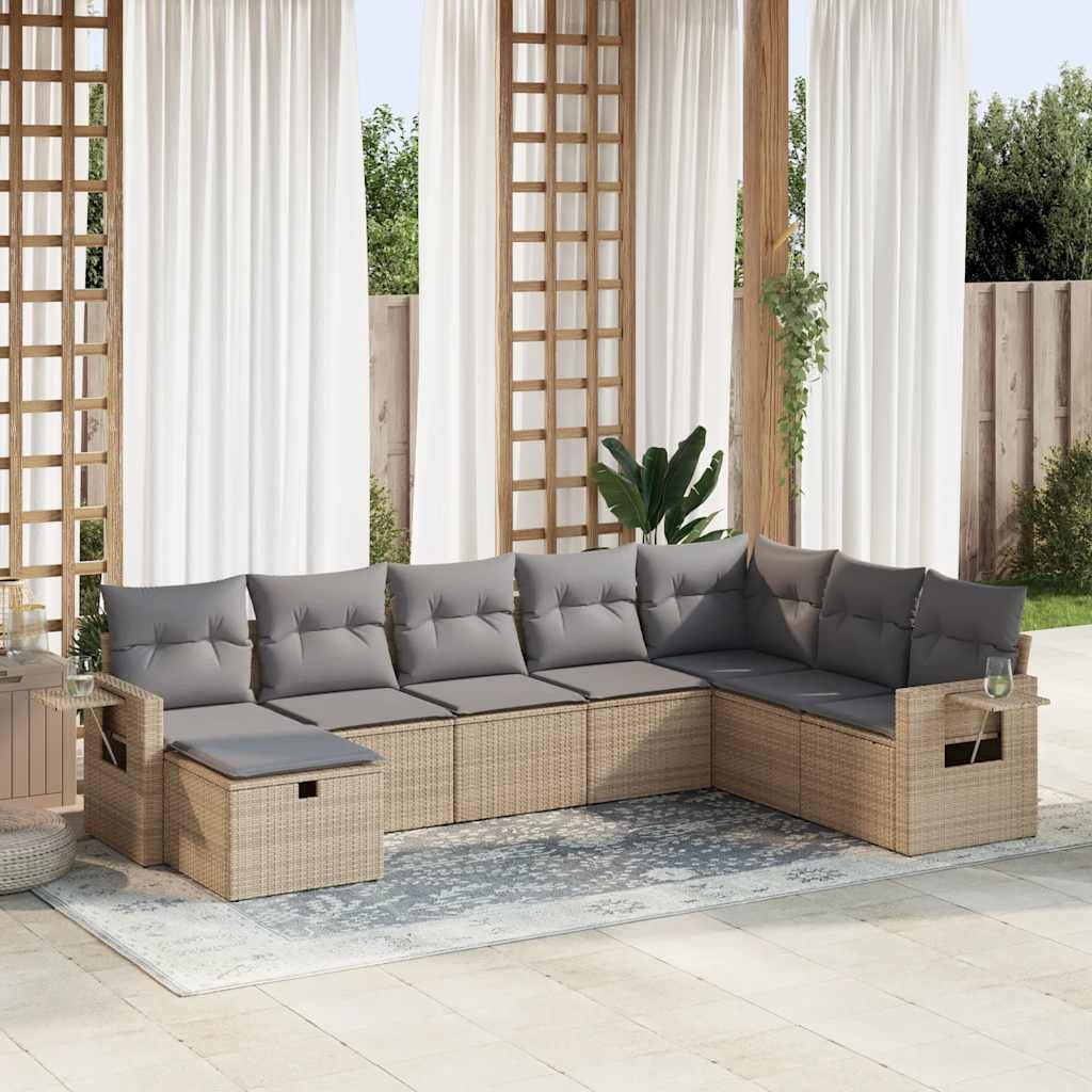 Maison Exclusive - 8-tlg. Garten-Sofagarnitur mit Kissen Beige Poly Rattan