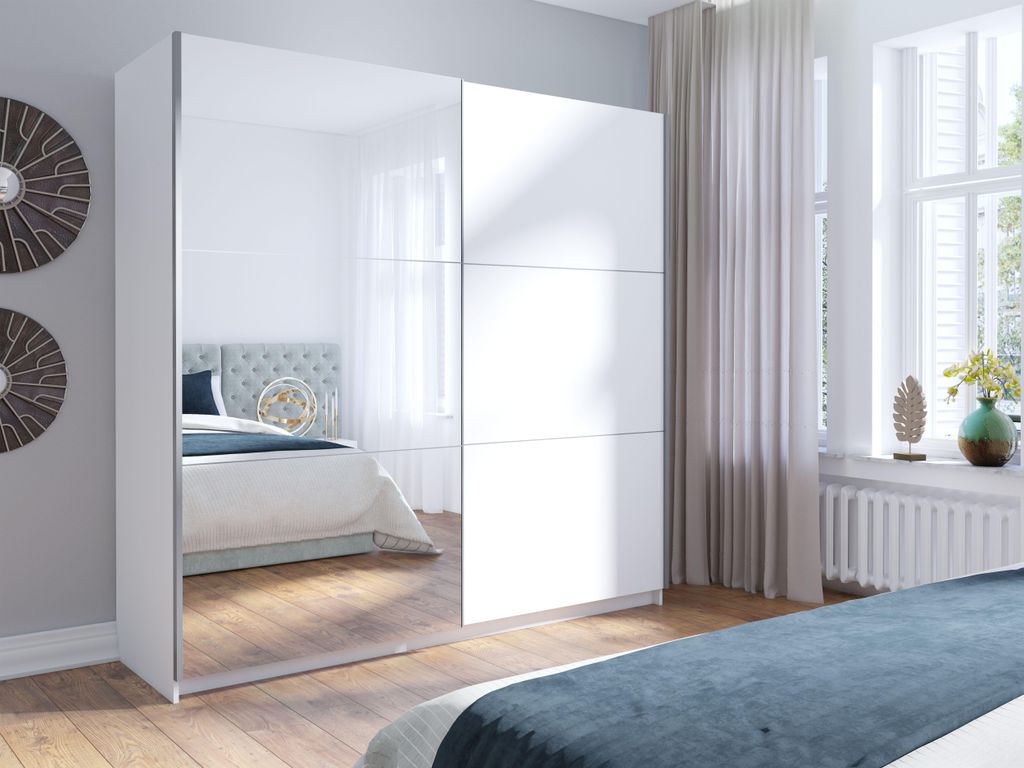 AX LIVING Armoire blanche 200 cm Adelna Armoire avec miroir Image du produit 