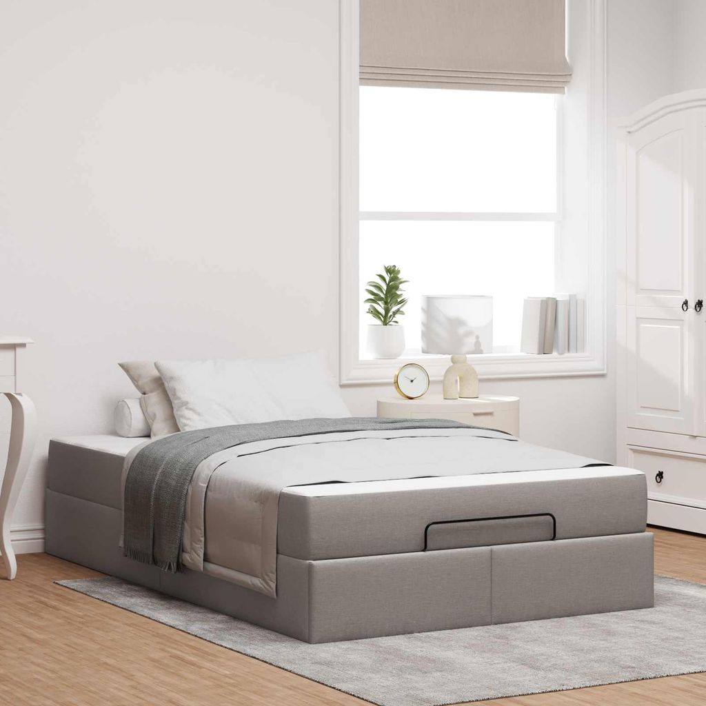 vidaXL Bettgestell mit Matratze 2 pcs Taupe Stoff