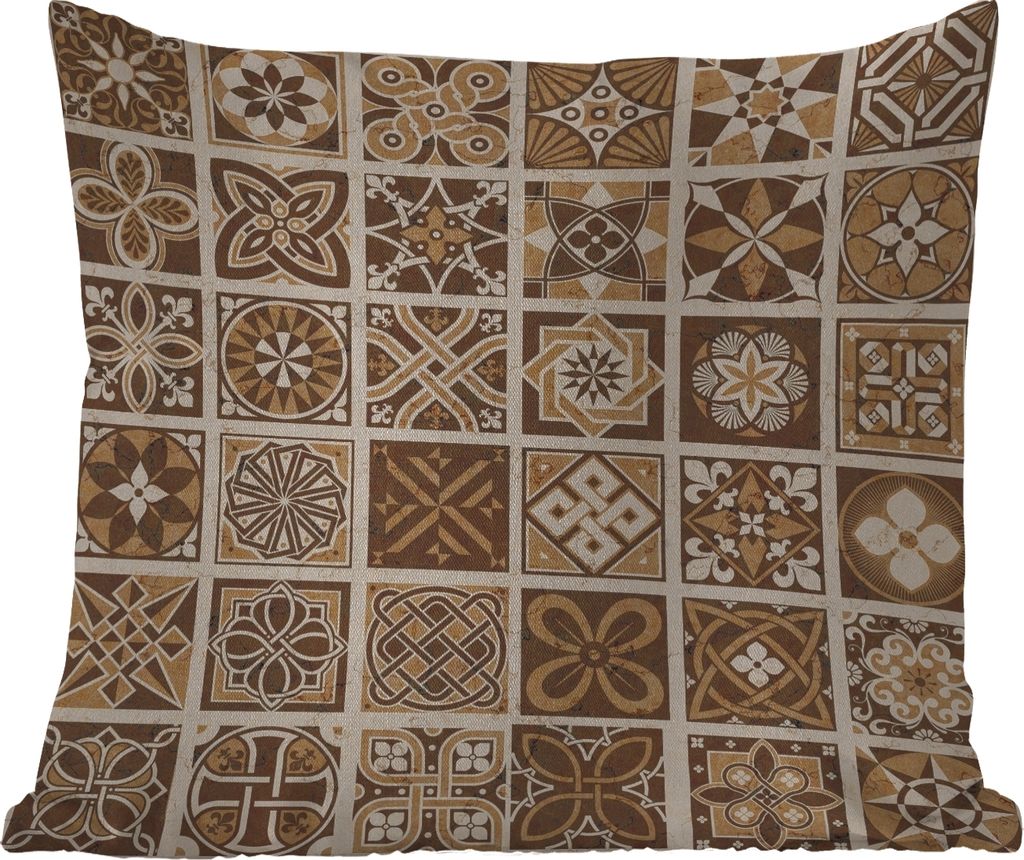 MuchoWow Outdoor Kissen - Design - Blumen - Braun - Natur - Vintage - 50x50 cm - Wetterfest - Lounge Kissen - Komfortabel - Kissen mit Bild