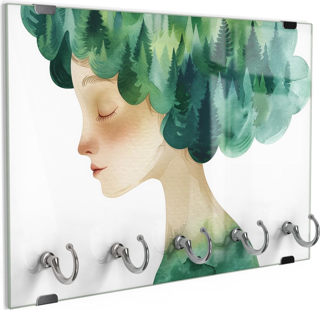 DEQORI Schlüsselbrett Glas 30x20 cm 'In mir wohnt der Wald' Schlüssel Halter Board Haken