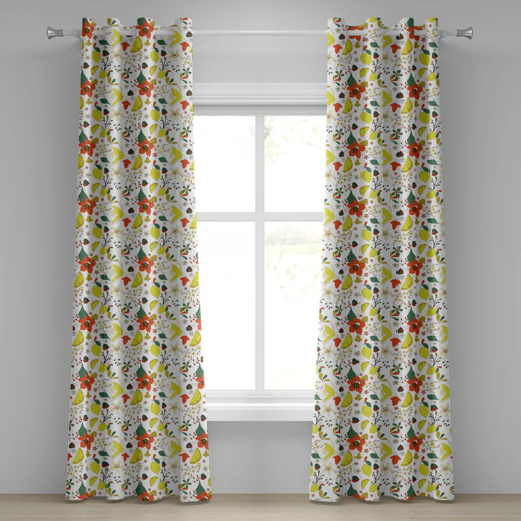 Rideau fleurs printanières et citronnier en tissu souple 280 x 245 cm