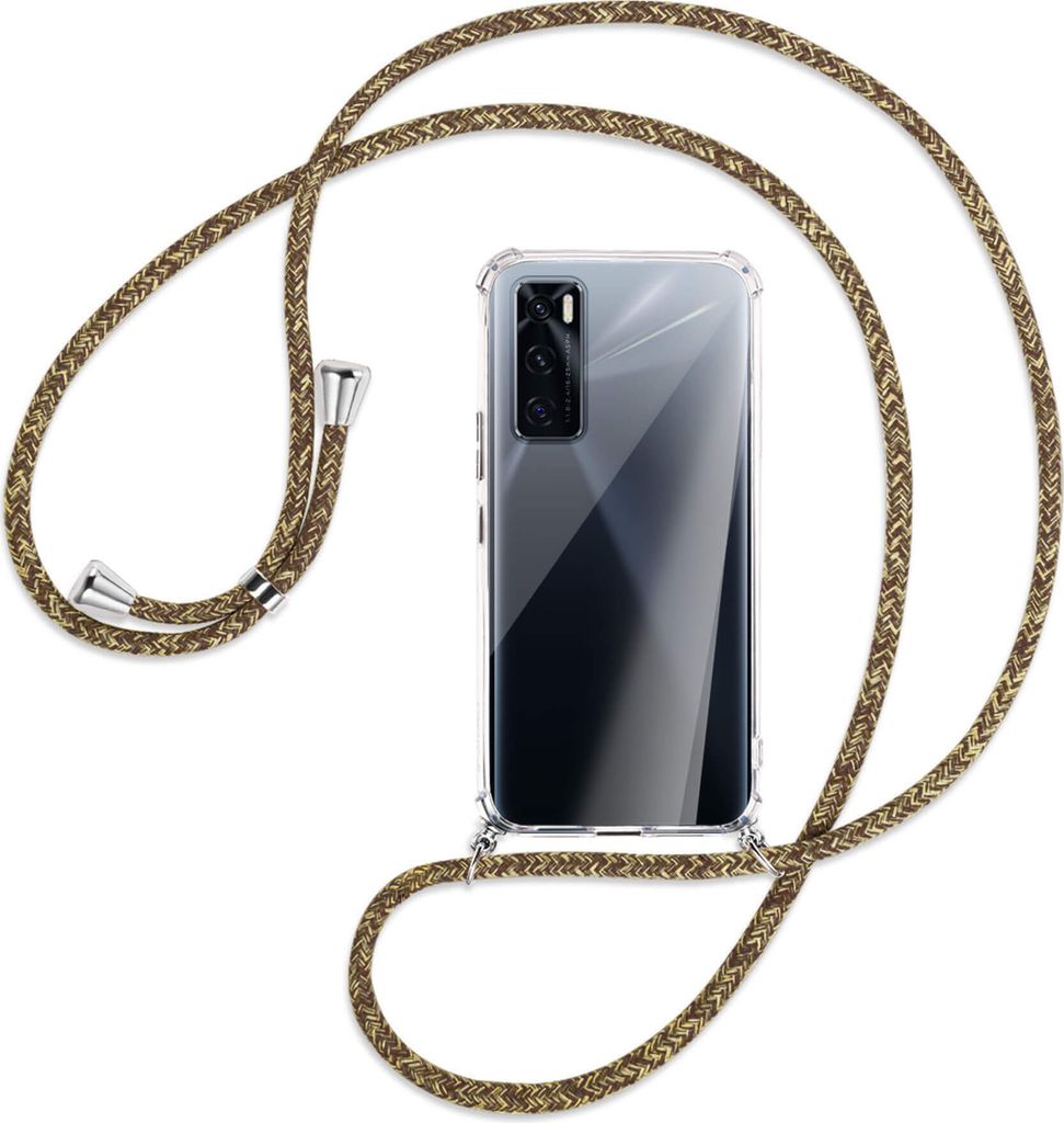 Handykette Backcover-Schutzhülle mit Band (Metall silberfarben) für vivo V20 SE (V2022) / Y70 - braun+beige