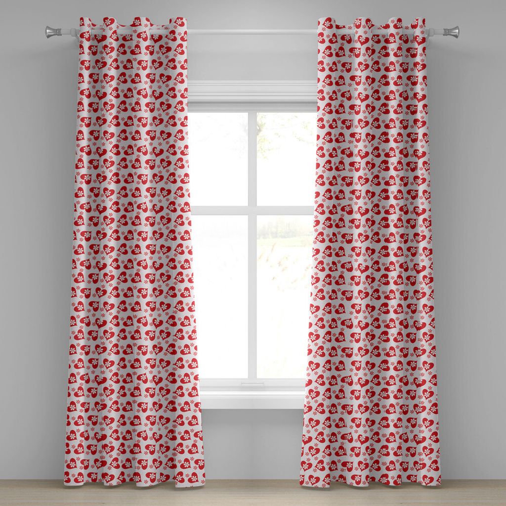 ABAKUHAUS Valentines Ösenvorhang, Romantische Gefühle Illustration mit Herzen und Blumen Valentinstag, Dekorative 2-Panel-Fenstervorhänge, 280 c...