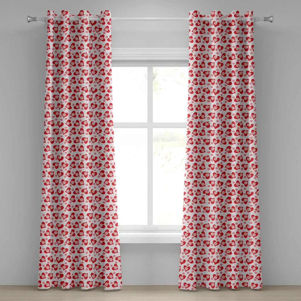 Rideau à œillets romantique corail foncé et blanc 2 panneaux 280x225cm