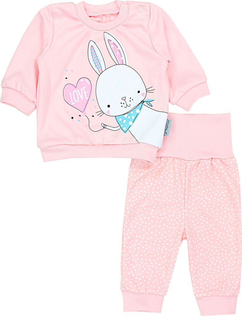 TupTam Baby Mädchen Outfit Langarmshirt mit Print Spruch Babyhose Babykleidung 2teilig, Farbe: Kaninchen Love / Punkte Aprikose , Größe: 74