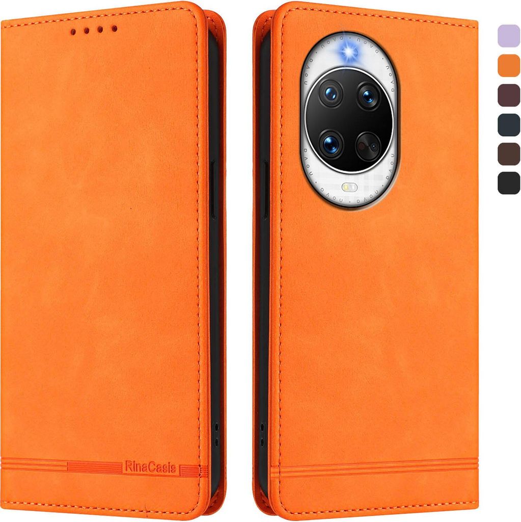 Hülle für Huawei Nova 14 Pro, Retro Kunstleder Ständer Klapphülle mit Kartenfächer und Magnetische Orange