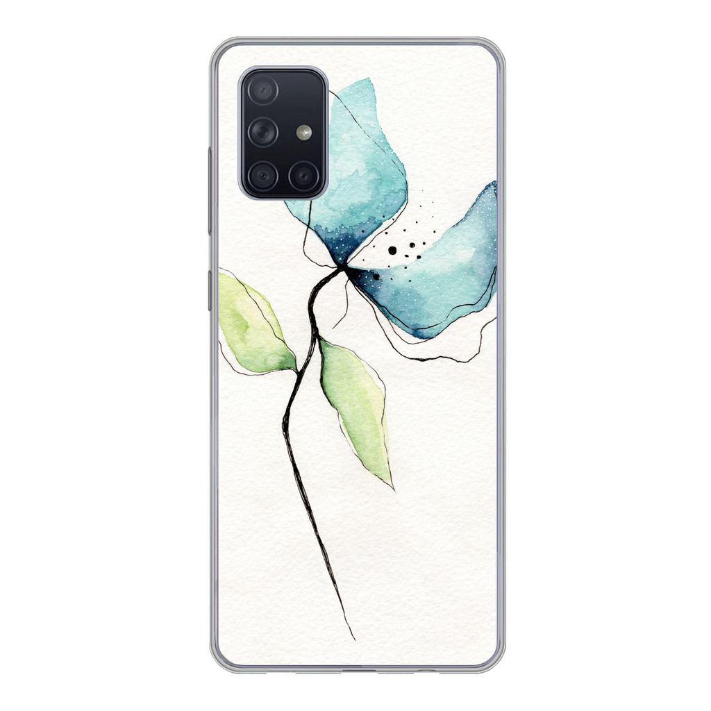 MuchoWow Handyhülle Schutzhülle Hülle für Samsung Galaxy A51 Blumen - Aquarell - Blau Silikon Softcase Handy Hülle - Schutzabdeckung