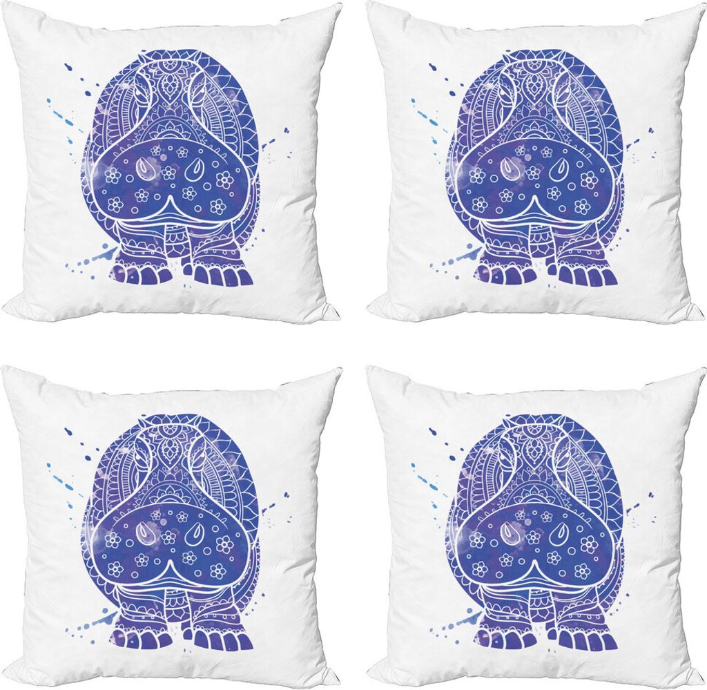 ABAKUHAUS Nilpferd Kissenbezug Set (4 Stück), Lace Zier Ombre, Moderner Doppelseitiger Digitaldruck, 40 cm x 40 cm, Indigo Lila und Weiß